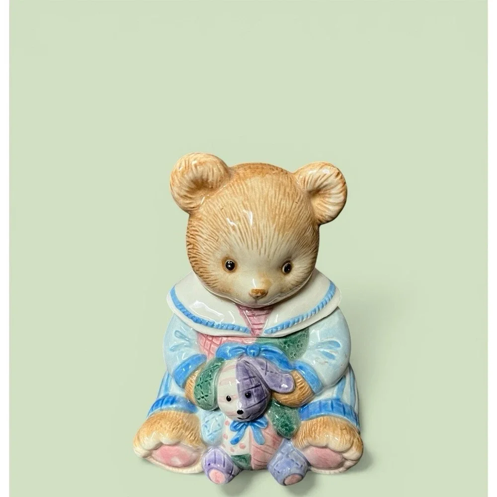 Fitz & Floyd‎ Hydrangea Bear 1993 Vintage Sugar Bowl With Lid Teddy Bear Pastel